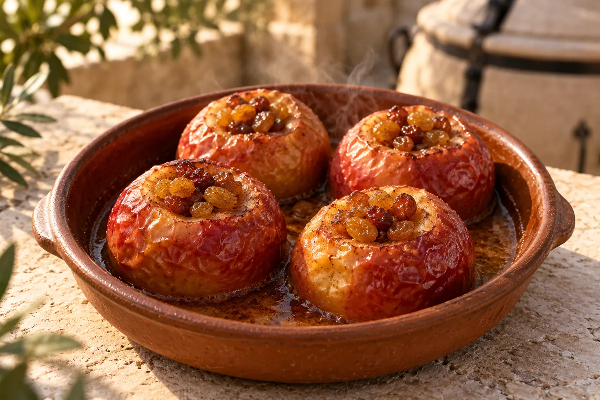 Яблоки в тандыре с мёдом, изюмом и корицей